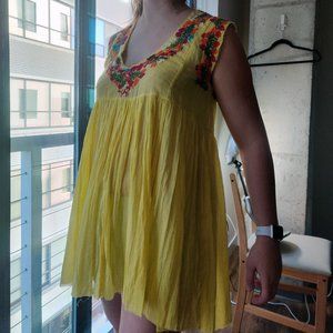 Free People Yellow and Multi Embroidery Dress